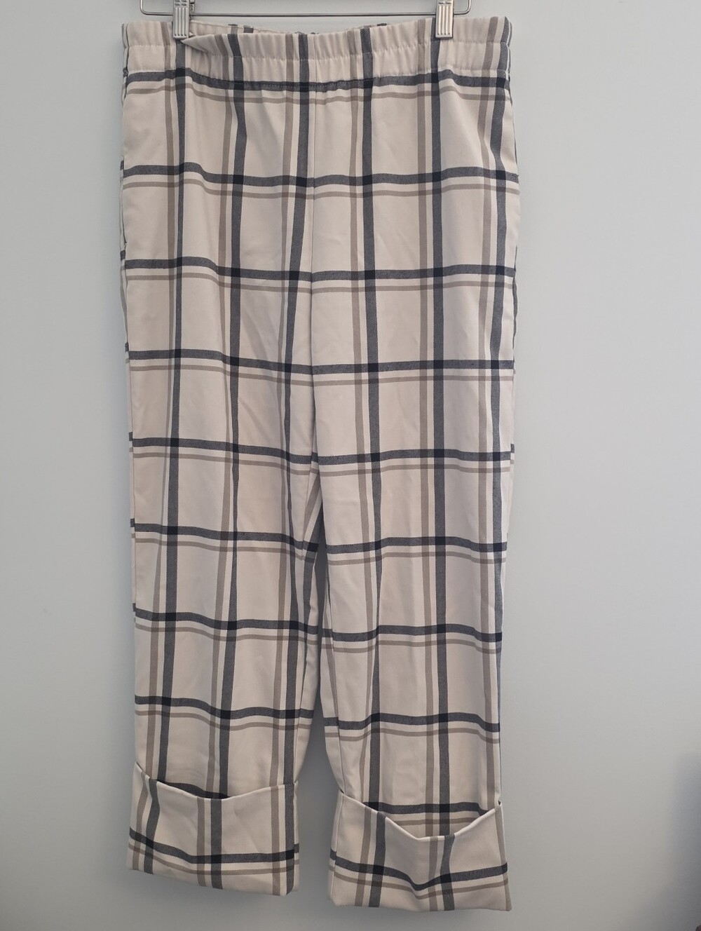 ZARA Plaid Pull-On Pants - Beige and Navy